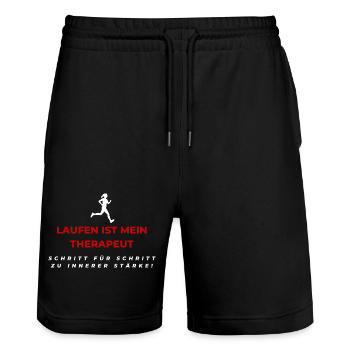 Laufen ist mein Therapeut - Stanley/Stella Unisex Bio Joggingshorts Trainer  - Schwarz - Vorne - Nik (191cm) & Marisol (170cm)