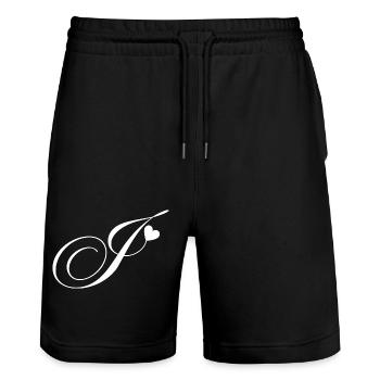 Lettre j calligraphie cœur - Short de jogging bio TRAINER Stanley/Stella unisexe - noir - Devant - Nik (191cm) & Marisol (170cm)