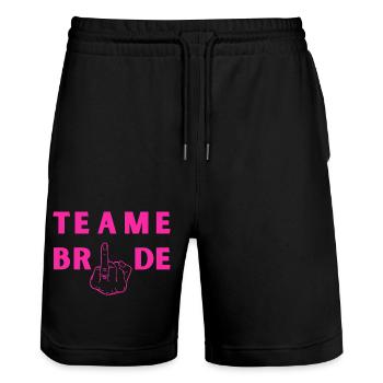 Team bride - bride's ring finger - Stanley/Stella Trainer Unisex Organic Jogging Shorts - black - Front - Nik (191cm) & Marisol (170cm)