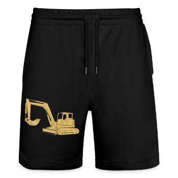 Silhouette de conducteur de pelle - Opérateur d’équipement de construction - Short de jogging bio TRAINER Stanley/Stella unisexe - noir - Devant - Nik (191cm) & Marisol (170cm)