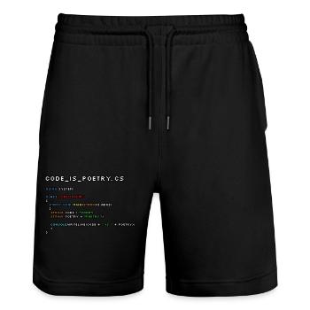 Code is poetry.cs - Stanley/Stella Trainer Unisex Organic Jogging Shorts - black - Front - Nik (191cm) & Marisol (170cm)
