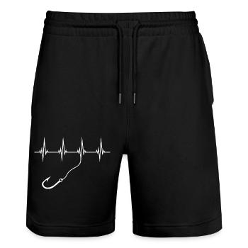Angelhaken Puls Leine Fischer Herzschlag Fischen - Stanley/Stella Unisex Bio Joggingshorts Trainer  - Schwarz - Vorne - Nik (191cm) & Marisol (170cm)