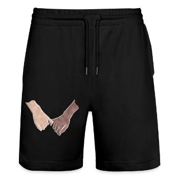 "You and Me", Boho Line Art Design, Serie „Hands“ - Stanley/Stella Unisex Bio Joggingshorts Trainer  - Schwarz - Vorne - Nik (191cm) & Marisol (170cm)