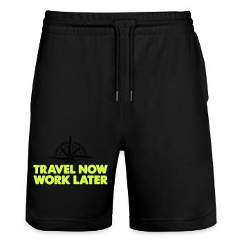 Travel Now Work Later - Stanley/Stella Trainer Unisex Organic Jogging Shorts - black - Front - Nik (191cm) & Marisol (170cm)