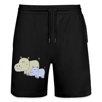 nilpferd vater und sohn - Stanley/Stella Unisex Bio Joggingshorts Trainer  - Schwarz - Vorne - Nik (191cm) & Marisol (170cm)