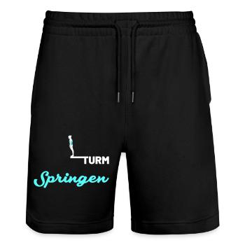 turmspringen sprung - Stanley/Stella Unisex Bio Joggingshorts Trainer  - Schwarz - Vorne - Nik (191cm) & Marisol (170cm)