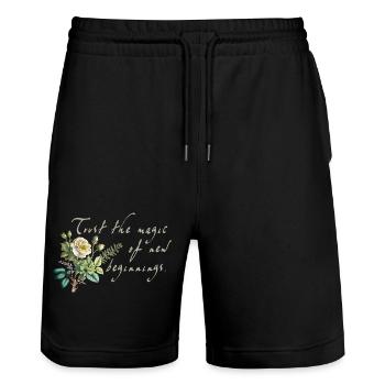 Nouveaux départs - Short de jogging bio TRAINER Stanley/Stella unisexe - noir - Devant - Nik (191cm) & Marisol (170cm)