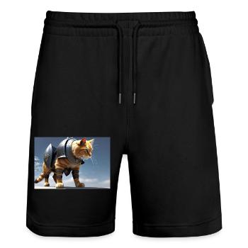 Knight's Cat I - Stanley/Stella Trainer Unisex Organic Jogging Shorts - black - Front - Nik (191cm) & Marisol (170cm)