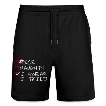 Nice Naughty I swear i tried - Stanley/Stella Trainer Unisex Organic Jogging Shorts - black - Front - Nik (191cm) & Marisol (170cm)
