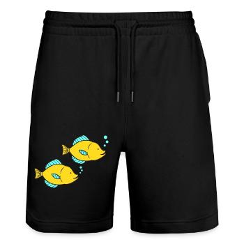 fische comic - Stanley/Stella Unisex Bio Joggingshorts Trainer  - Schwarz - Vorne - Nik (191cm) & Marisol (170cm)