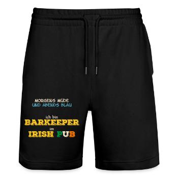 morgens müde abends blau - Barkeeper Irish Pub - Stanley/Stella Unisex Bio Joggingshorts Trainer  - Schwarz - Vorne - Nik (191cm) & Marisol (170cm)