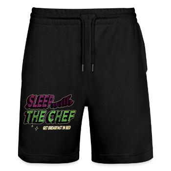 Chef (male) provocative funny pastry chef - Stanley/Stella Trainer Unisex Organic Jogging Shorts - black - Front - Nik (191cm) & Marisol (170cm)