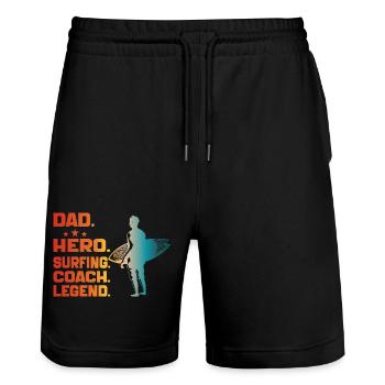 Dad Hero Surfing Coach Legend Funny Surfing Dad - Stanley/Stella Trainer Unisex Organic Jogging Shorts - black - Front - Nik (191cm) & Marisol (170cm)