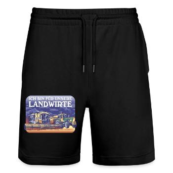 ICH BIN FÜR UNSERE LANDWIRTE BAUERNPROTEST BAUERN - Stanley/Stella Unisex Bio Joggingshorts Trainer  - Schwarz - Vorne - Nik (191cm) & Marisol (170cm)