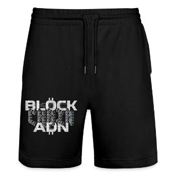 Blockchain ADN - Crypto Bitcoin - Short de jogging bio TRAINER Stanley/Stella unisexe - noir - Devant - Nik (191cm) & Marisol (170cm)