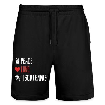 Peace Love Tischtennis - Herz - Stanley/Stella Unisex Bio Joggingshorts Trainer  - Schwarz - Vorne - Nik (191cm) & Marisol (170cm)