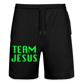 Team Jesus Cool Quote - Stanley/Stella Trainer Unisex Organic Jogging Shorts - black - Front - Nik (191cm) & Marisol (170cm)