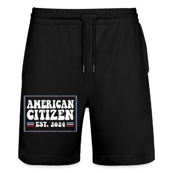 Citoyen américain Est 2024 Drapeau américain naturalisé - Short de jogging bio TRAINER Stanley/Stella unisexe - noir - Devant - Nik (191cm) & Marisol (170cm)