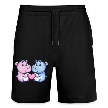 Nilpferd Paar Liebe Couple Verliebt - Stanley/Stella Unisex Bio Joggingshorts Trainer  - Schwarz - Vorne - Nik (191cm) & Marisol (170cm)