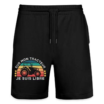 Sur mon tracteur je suis libre cadeau agriculteur - Short de jogging bio TRAINER Stanley/Stella unisexe - noir - Devant - Nik (191cm) & Marisol (170cm)