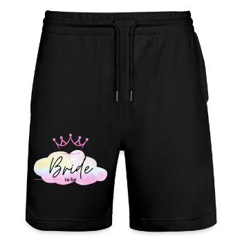 Bride to be - Regenbogen Wolke mit Krone - Stanley/Stella Unisex Bio Joggingshorts Trainer  - Schwarz - Vorne - Nik (191cm) & Marisol (170cm)