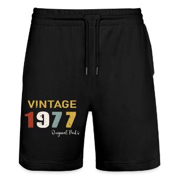 Original parts 1977 - 47 Years Anniversary Gift - Stanley/Stella Trainer Unisex Organic Jogging Shorts - black - Front - Nik (191cm) & Marisol (170cm)