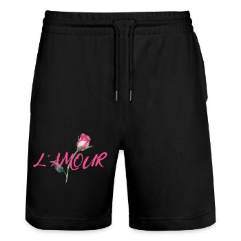 L' amour mit Rose - Stanley/Stella Unisex Bio Joggingshorts Trainer  - Schwarz - Vorne - Nik (191cm) & Marisol (170cm)
