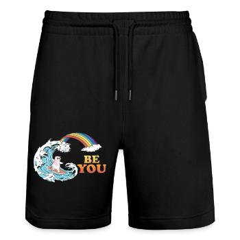 Katzensurfen mit Trans LGBT Farben in der - Stanley/Stella Unisex Bio Joggingshorts Trainer  - Schwarz - Vorne - Nik (191cm) & Marisol (170cm)