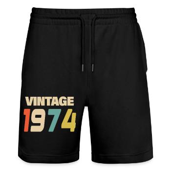 1974 Vintage Retro Classic 1974 - Stanley/Stella Trainer Unisex Organic Jogging Shorts - black - Front - Nik (191cm) & Marisol (170cm)