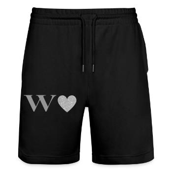 Buchstabe w silbernes Herz - Stanley/Stella Unisex Bio Joggingshorts Trainer  - Schwarz - Vorne - Nik (191cm) & Marisol (170cm)