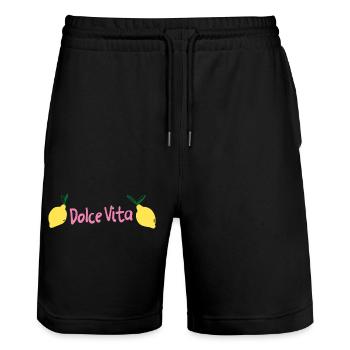 Dolce Vita - Italienische Wortspielerei - Stanley/Stella Unisex Bio Joggingshorts Trainer  - Schwarz - Vorne - Nik (191cm) & Marisol (170cm)