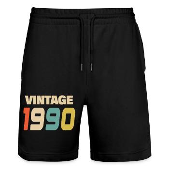 1990 Vintage Retro Classic 1990 - Stanley/Stella Unisex Bio Joggingshorts Trainer  - Schwarz - Vorne - Nik (191cm) & Marisol (170cm)