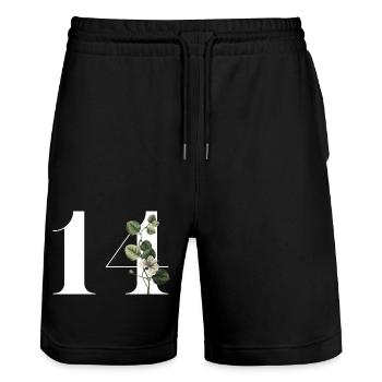 Numéro 14 floral vert -14e anniversaire floral - Short de jogging bio TRAINER Stanley/Stella unisexe - noir - Devant - Nik (191cm) & Marisol (170cm)