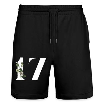 Number 17 Floral Green -17th Floral Birthday - Stanley/Stella Trainer Unisex Organic Jogging Shorts - black - Front - Nik (191cm) & Marisol (170cm)
