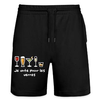 Je vote pour les verres - Short de jogging bio TRAINER Stanley/Stella unisexe - noir - Devant - Nik (191cm) & Marisol (170cm)
