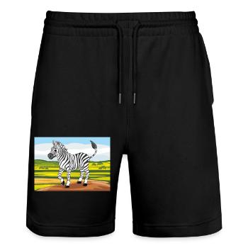 Cheerful zebra on the nature landscape - Stanley/Stella Trainer Unisex Organic Jogging Shorts - black - Front - Nik (191cm) & Marisol (170cm)