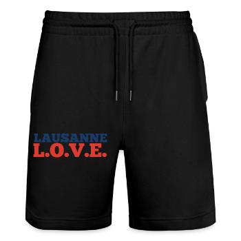 Lausanne - Stanley/Stella Trainer Unisex Organic Jogging Shorts - black - Front - Nik (191cm) & Marisol (170cm)
