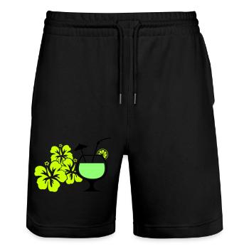 Hawaiian Flowers - Stanley/Stella Trainer Unisex Organic Jogging Shorts - black - Front - Nik (191cm) & Marisol (170cm)