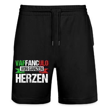 Italy Italian Vaffanculo - Stanley/Stella Trainer Unisex Organic Jogging Shorts - black - Front - Nik (191cm) & Marisol (170cm)