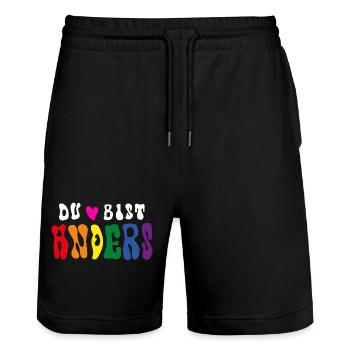 VOUS ÊTES DIFFÉRENT (Drapeau arc-en-ciel / LGBTQ) - Short de jogging bio TRAINER Stanley/Stella unisexe - noir - Devant - Nik (191cm) & Marisol (170cm)