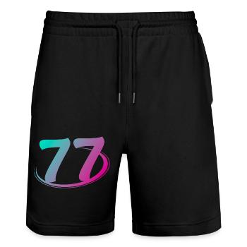 Nummer 77 mehrfarbig - Stanley/Stella Unisex Bio Joggingshorts Trainer  - Schwarz - Vorne - Nik (191cm) & Marisol (170cm)