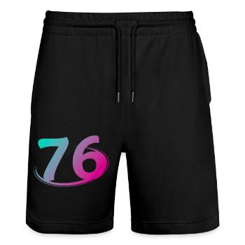 Number 76 multicolor - Stanley/Stella Trainer Unisex Organic Jogging Shorts - black - Front - Nik (191cm) & Marisol (170cm)