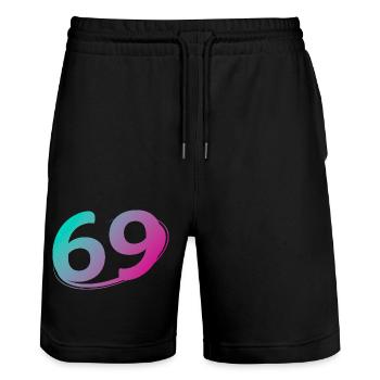 Number 69 multicolor - Stanley/Stella Trainer Unisex Organic Jogging Shorts - black - Front - Nik (191cm) & Marisol (170cm)