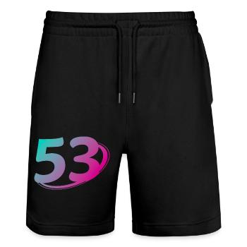 Number 53 multicolor - Stanley/Stella Trainer Unisex Organic Jogging Shorts - black - Front - Nik (191cm) & Marisol (170cm)