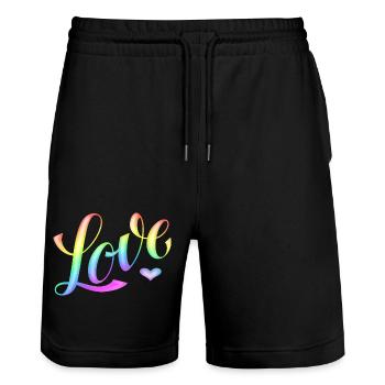 Love - Regenbogen -Desingned by KissingLetters - Stanley/Stella Unisex Bio Joggingshorts Trainer  - Schwarz - Vorne - Nik (191cm) & Marisol (170cm)