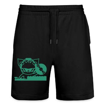 DJ Mixer Cat Kitten Vinyl Record Sweet Party - Stanley/Stella Trainer Unisex Organic Jogging Shorts - black - Front - Nik (191cm) & Marisol (170cm)