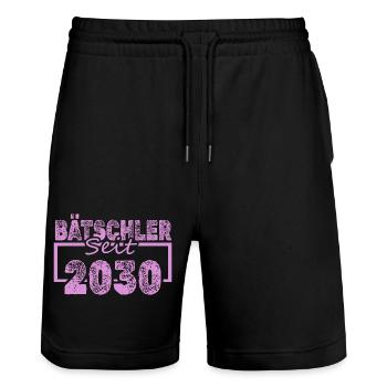 Bachelor 2030 - Stanley/Stella Trainer Unisex Organic Jogging Shorts - black - Front - Nik (191cm) & Marisol (170cm)