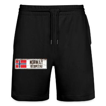 Fredrikstad Norway Flag - Stanley/Stella Trainer Unisex Organic Jogging Shorts - black - Front - Nik (191cm) & Marisol (170cm)