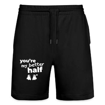 T-shirts with Funny Phrases - Fantasmitas 09 - Stanley/Stella Trainer Unisex Organic Jogging Shorts - black - Front - Nik (191cm) & Marisol (170cm)
