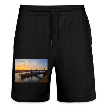 Duisburg Ruhrort (Poster) - Stanley/Stella Unisex Bio Joggingshorts Trainer  - Schwarz - Vorne - Nik (191cm) & Marisol (170cm)